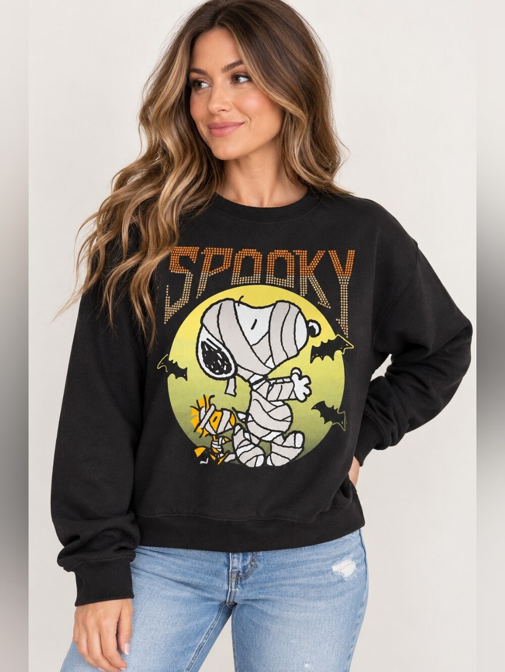 Peanuts Snoopy Mummy Halloween Black Graphic Sweatshirt Size Small